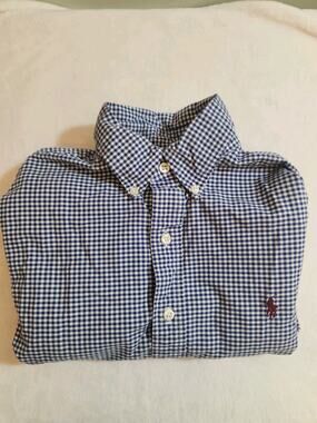 Ralph Lauren Cotton Pony Shirt Mens Small Blue Check Long Sleeve Preppy